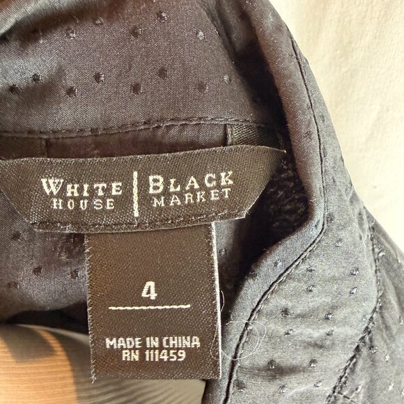 White House Black Market Women's Long Sleeve Button Down Sheer Top | Black | 4 - Picture 8 of 10